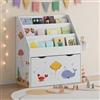 [en.casa] Scaffale a Scaletta per Cameretta con 3 Scomparti Vani Portaoggetti Libreria Montessori per Bambini con Cassetto 70 x 63 x 30 cm a Misura di Bimbi - Design Aqua Dream