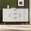 REXO Cassettiera bianca con cassetto, cassettiera con 2 ante e 3 cassetti, ripiano regolabile per soggiorno, camera da letto, bianco H75/B120/T40 cm