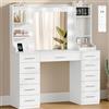 Hzuaneri 108 cm Toeletta Trucco, Postazione Trucco con Luce LED Regolabile, 11 Cassetti e 6 Ganci per Gioielli, Include Spazio per Anelli, Toeletta da Trucco con Prese Elettriche, Bianco DT43303XEU