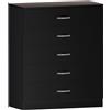 Vida Designs Home Discount Nero cassettiera, 5 cassetti con Maniglie in Metallo e corridori, Sistema Unico con Guide, Camera da Letto Riano Storage Furniture