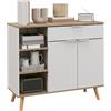 HOMCOM Mobile Multiuso Salvaspazio con 3 Ripiani Aperti, Armadietto e Cassetto, Credenza Moderna in Truciolato e Legno di Pino, 95x35x85 cm, Bianco e color Legno