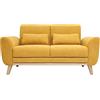 Miliboo Divano scandinavo 2 posti in tessuto effetto velluto giallo senape e legno chiaro EKTOR