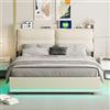 MCDSAJ 140 x 200 cm, Letto Imbottito con Piattaforma Sollevabile, Struttura Letto con Schienale Comodo e Stazione di Ricarica, Telaio Letto Matrimoniale/Matrimoniale con LED, Supporto a Doghe in Legno