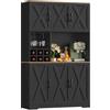 HOCSOK Mobile Credenza Cucina Dispensa Cucina con Portabottiglie Rimovibile | Credenza Soggiorno Alta con Supporto Calici e 6 Ante, Ripiano Aperto per Microonde, Armadio Dispensa, Nero, 106x180