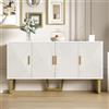 KecDuey Credenza moderna, 150 cm, armadietto a buffet, lussuosa credenza bianca con ante e maniglie dorate, design a 4 porte, ripiani regolabili in altezza