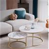 HJhomeheart Set di 2 Tavolini Rotondi, Tavolini, Grande: 80 x 80 x 45 cm; Piccolo: 60 x 60 x 35 cm, Tavolino Rotondo, Bianco e Oro