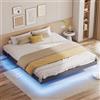IRONCK Letto 180x200 con illuminazione a LED e stazione di ricarica, struttura letto 180x200 con vano portaoggetti floating bed frame 180x200 cm ragazzi in metallo con rete a doghe matrimoniale