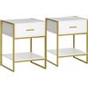 HOMCOM Set 2 Comodini Moderni, 2 Comodini da Camera da Letto e Soggiorno, con Cassetto e Ripiano Aperto, Design Moderno, in MDF e Acciaio, 45x40x60cm, Bianco e Oro