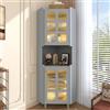 Wiuzo Armadio angolare con strato di vernice e illuminazione a LED, multifunzione ad angolo, per soggiorno, libreria, bagno, camera da letto, pannello MDF con superficie laccata bianca (grigio)