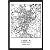Nacnic Stampa Artistica Cartina geografica della Città di Torino, Italia. Mappa della Città dell'Arte, Stile Nordico in Bianco e Nero.