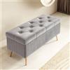 FBNMG Cassapanca in Velluto, Panca Contenitore Imbottito in Spugna, Poggiapiedi in Legno Massello, Panca Scarpiera per Soggiorno Camera da Letto Spogliatoio Ingresso(Width 15.7in/40cm, Light Gray)
