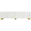 ChouTangYu Mobile TV lowboard con ante strutturate, decorazioni dorate, gambe rotonde dorate, ripiani inclusi, push-to-open (bianco+oro)