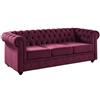 Vente-unique - Divano CHESTERFIELD 3 posti in velluto Porpora
