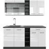 Vicco Cucina completa R-Line, Bianco lucido/antracite, 160 cm senza piano di lavoro, adatto per l'espansione individuale con moduli aggiuntivi