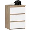 AKORD | Comodino CL-3 con 3 Cassetti | per il soggiorno, la camera da letto, il guardaroba, l'ufficio e lo studio | Design moderno e funzionale | 35 x 40 x 57 cm 26kg | Rovere Sonoma & Bianco Frontale