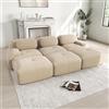 Trdlpyn Divano a 3 Posti in Velluto a Coste, Componibile Modulare Sofà con Chaise Longue, Braccioli Curvati, Imbottitura in Schiuma Altamente Elastica per Soggiorno e Camera da letto,Beige