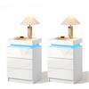 CLIPOP Set di 2 Comodini con Frontale Lucido, Cassettiera con Luci LED, Striscia Luminosa Controllata Vocalmente, 3 Cassetti, Armadio, Comodino Moderno per Soggiorno, Camera da Letto, Mobili