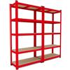 CILVANI SRL CILVANI set 2 Scaffali In Metallo COLORATI RIPIANI MDF Scaffale Ad Alta Portata Fino a 875 kg Con 5 Ripiani Regolabili 180 x 90 x 40 cm (ROSSO)