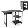 COSTWAY Scrivania Pieghevole per Computer, Scrivania Moderna con 2 Mensole, Postazione di Lavoro per PC con 6 Ruote, Scrivania Compatta Salva Spazio per Casa Ufficio, Marrone (Nero)