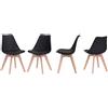 sinlikon Set di 4 sedie da pranzo scandinave ergonomiche, gambe in legno massello e cuscino in morbida schiuma, colore: nero