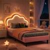 LIVLUX Letto Imbottito 90 x 200 cm, Letto Principessa con Testiera LED Regolabile e Rete a Doghe, Letto per Bambine, Testiera a Forma di Nuvola, per Bambini e Adolescenti, PU (Rosa C, 90 x 200 cm)
