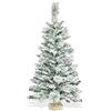 Aurora Store Albero di Natale Piccolo 90 cm con Base in Juta | Pinetto Innevato Slim Folto e Realistico | Alberello Artificiale con Neve Salvaspazio da Tavolo | Doppio Fogliame PP e PVC 85 Rami