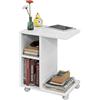 SoBuy Tavolino da divano C-funzionale con 2 ripiani di stoccaggio e supporto per tablet, Tavolino moderno su ruote, Bianco FBT48-W