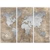Lupia - Grande Quadro Trittico Moderno, Stampa su Tela Brown Silver Carta geografica, Arredo per Soggiorno, Camera da Letto, Ufficio, Telaio in Fibra di Legno, World Brown Silver, 100x150 cm