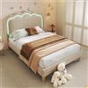 VIEKOS Letto imbottito a LED, 90 x 190 cm, letto singolo, telaio con rete a doghe e testiera regolabile, letto imbottito in beige, letto per ragazzi per camera da letto, camera degli ospiti, materiale