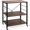 COSTWAY Carrello da Cucina con 10 Ganci Rimovibili, Scaffale per Pasticceria con 3 Livelli, Scaffale con Struttura di Metallo con Ruote Bloccabili per Bar Ristorante Hotel, 60 x 40 x 73,5 cm (Marrone)