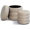 Norbe | Set di 2 Pouf | Contenitore in Velluto | Sgabello Marshmallow | Poggiapiedi imbottito Scrivania | Toeletta | Poltroncina Bimbi Da Camera e Salotto Comodino poltrona (Bianco Panna, Set 2 Pouf)
