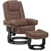MCombo M Poltrona relax con funzione reclinabile, poltrona da lettura, girevole a 360°, con sgabello, con cuscino e tasca laterale, portata fino a 120 kg, per soggiorno, 9099 (Microfibra, Marrone)
