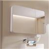 ZXCVBNAS Specchio contenitore bagno，Portaoggetti da parete for bagno,Specchio Bagno Contenitore，Armadietto con specchio a tre o due ante, WC (pannello posteriore),Bianco,grigio(White,W80cm*H70cm)