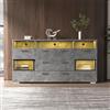 Lexiou Credenza moderna, 140 cm, grigio, con illuminazione a LED e ante in acrilico trasparente, 2 ante, 3 cassetti più spazio aperto, mobiletto, armadio, credenza, mobile angolare