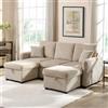 SUKY Divano angolare multifunzionale a forma di U a 3 posti con funzione di stoccaggio, con cassetti e sgabello, con funzione di sospensione, rivestimento in ciniglia, 188 x 82 x 86 cm (beige)