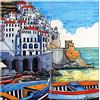 Napolamp Quadro Mosaico di 4 mattonella in Ceramica di cm. 15x15 con Stampa Costiera 2 della località Costa d'Amalfi nel Tipico Decoro vietrese. Misura Mosaico cm. 30x30