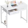 PAMRAY 80x40cm Scrivania per Computer Piccola con 2 Cassetti per Camera da Letto, Studio, Scrittura, Tavolo per Ufficio Domestico adatto a Piccoli Spazi, Bianco