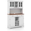 KOMFOTTEU Credenza Alta da Cucina, Armadietto Dispensa con 3 Cassetti e 4 Armadi a Ante e Portabottiglie per 9 Bottiglie, Mobile Buffet per Soggiorno, Sala da Pranzo, 112 x 43 x 184,5 cm (Bianco)