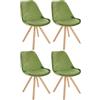 CLP Set di 4 sedie Sofia in velluto I Sedie per visitatori con robusta struttura a 4 gambe in legno, Colore:verde chiaro, Colore del telaio:natura (rotondo)