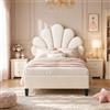 SAOOZBE Letto Singolo 90x200 cm per Bambini, Letto Bambina con Rete a Doghe, Struttura Letto Singolo Imbottito con Testiera a Forma di Petalo e Altezza Regolabile, senza Materasso, Velluto Beige