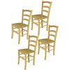 t m c s Tommychairs - Set 4 sedie modello Venice per cucina bar e sala da pranzo, robusta struttura in legno di faggio color naturale e seduta in paglia