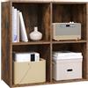 WOLTU Libreria Moderna Mensola di Legno a 4 Cubi Scaffale da Esposizione Porta Libri per Casa Ufficio,Marrone rustico