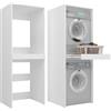 Milionmeblicom Mobile Lavatrice e Asciugatrice Colonna LUNA Salvaspazio Mensola Estraibile Ripiani Struttura Robusta Mobile Bagno Lavanderia 183,7×65×66 cm Bianco Opaco