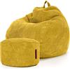 Green Bean© Set da 2 Poltrona a sacco XXL da interno + Pouf con imbottitura in perle EPS - Poggiapiedi Sgabello Cuscino per pavimento Sedia Cuscino per sdraiarsi sedersi - Giallo