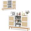 KOMFOTTEU Credenza Cucina con Ante in Legno e Bambù, Mobile Cucina Dispensa con 3 Ripiani Aperti, Mobiletto Cucina con Dispositivo Antiribaltamento, per Soggiorno, Sala da Pranzo, 120 x 35 x 78 cm