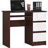 AKORD | Scrivania A-6 con Ripiano per Tastiera | Office Desk | 3 Cassetti a Destra | Scrittoio per Ufficio | Per Computer PC Laptop | 90x77x50 cm | 30 kg wengé/bianco