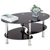 LANTUS Tavolino in Vetro Semplice ed Elegante, Tavolino da Soggiorno in Vetro con Piedi in Metallo, Forma Ovale con 2 Ripiani (90 * 50 * 43 cm nero puro)