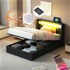 Autheria Letto Singolo con Contenitore 90x200 cm con LED e USB e Bluetooth, Letto imbottito con Testiera e vano portaoggetti, Letto Contenitore con rete a doghe, Struttura Letto Singolo