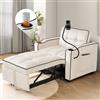 Wyibwy 3 in 1 Divano letto singolo estensibile，Con portabicchieri e portacellulare, divano reclinabile, poltrona letto, poltrona,Schiuma,per piccoli spazi,83x167x76cm,Beige