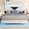 LLODERY Letto imbottito matrimoniale 160 x 200 cm, letto sospeso con illuminazione a LED e 2 porte USB, struttura letto con testiera. Letto per adulti o ragazzi (motivo triangolare)